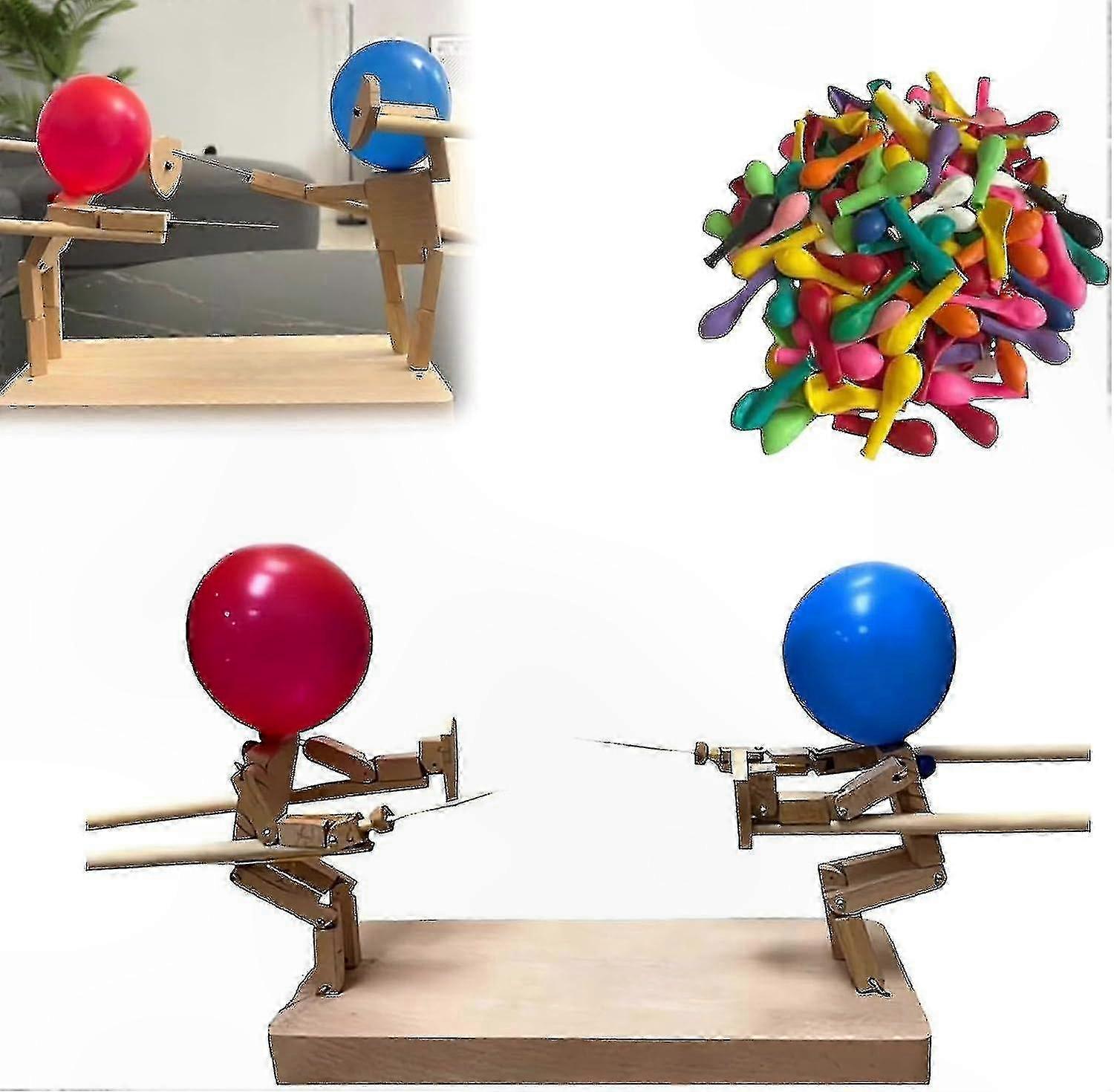 Bamboo Balloon Battle Game, Handmade Wooden Fencing Puppets, 2-Player Fast-Paced Exciting Duel Challenge