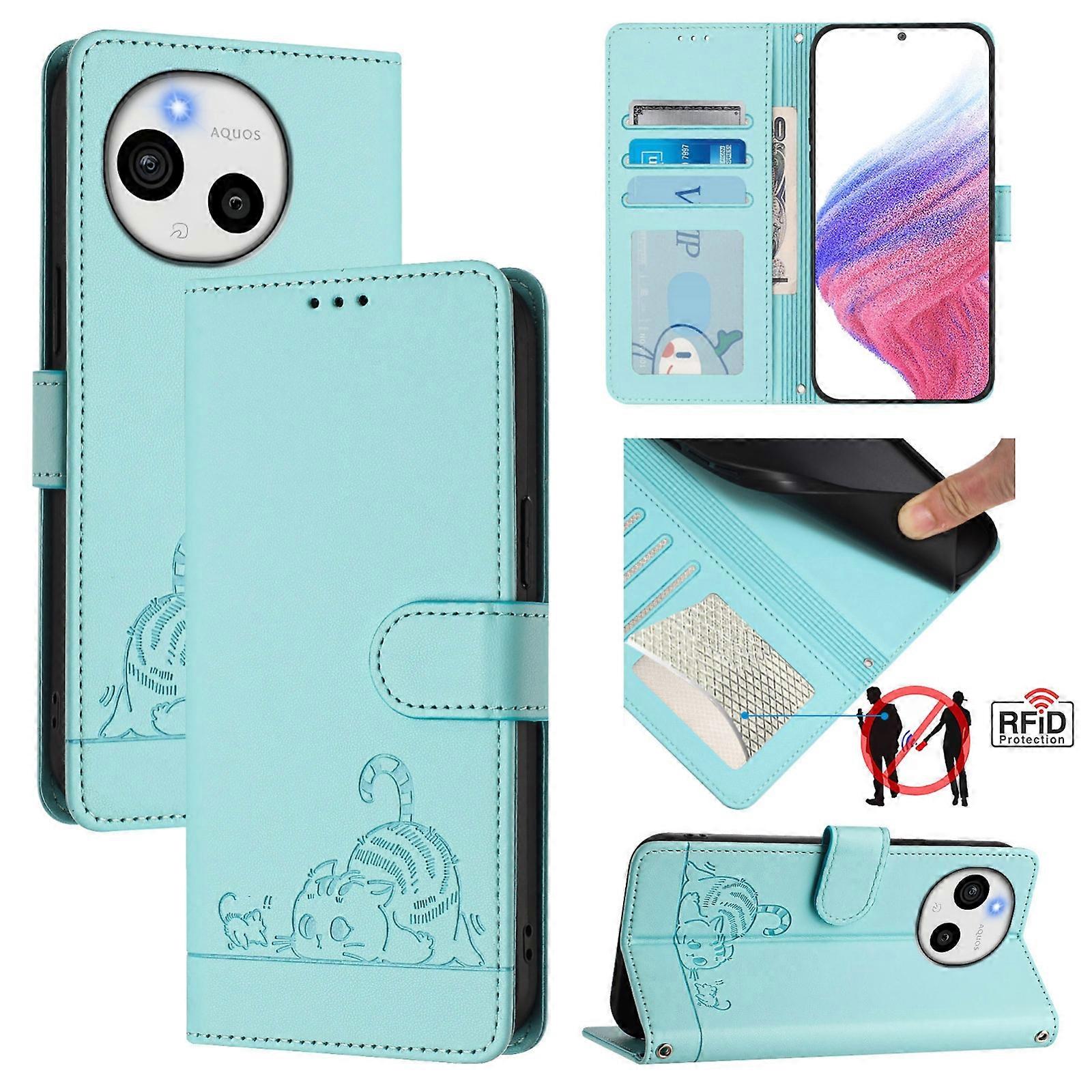 Cat Rat Embossed Pattern RFID Leather Phone Case with Lanyard