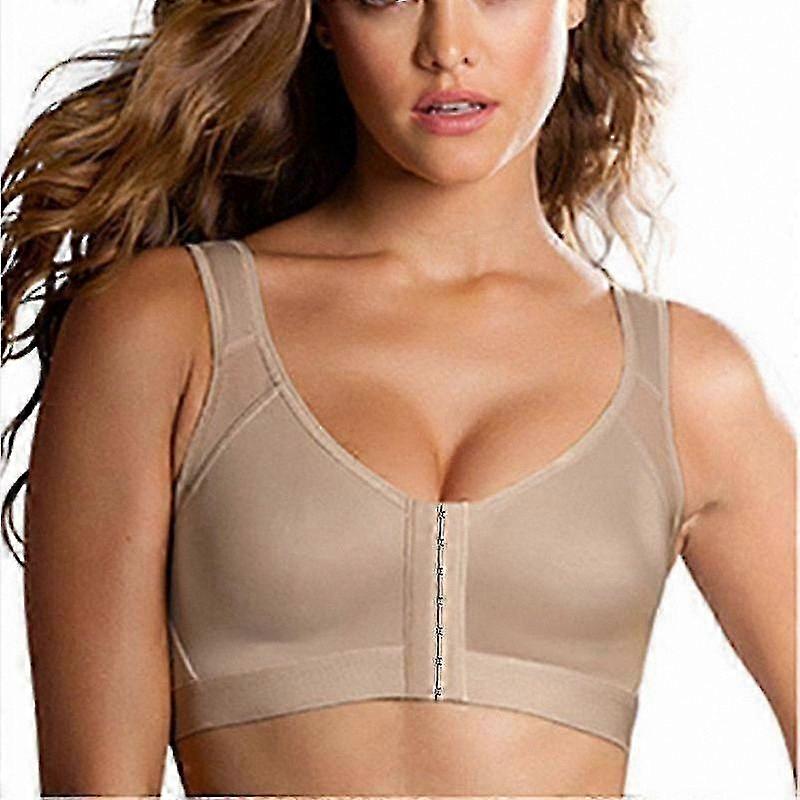 Beige Wireless Bra with Back Support for Yoga and Posture Correction