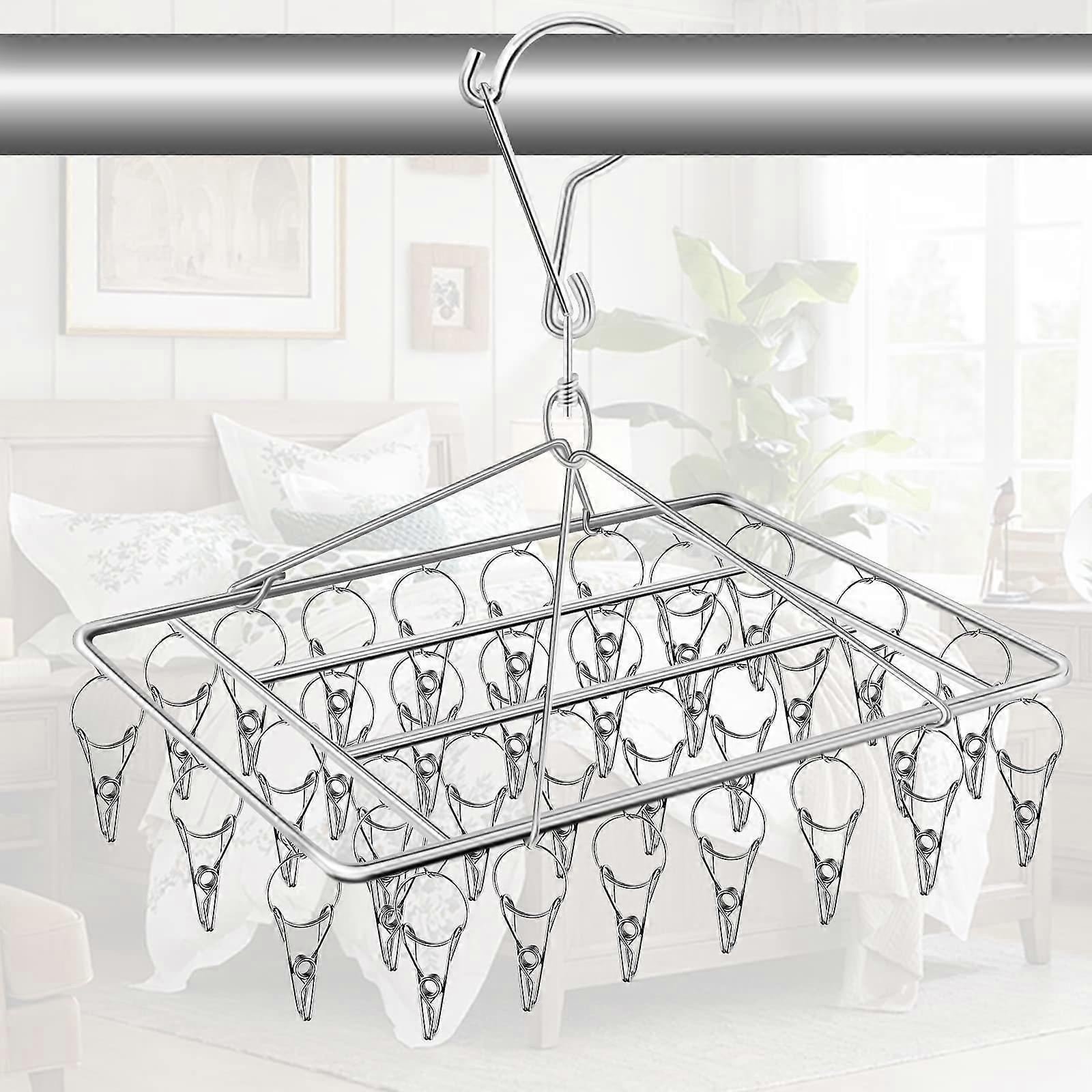 Sock Dryer with 36 Pegs, Stainless Steel Folding Hanger for Socks, Underwear, and Baby Clothes, Rectangle Drying Rack
