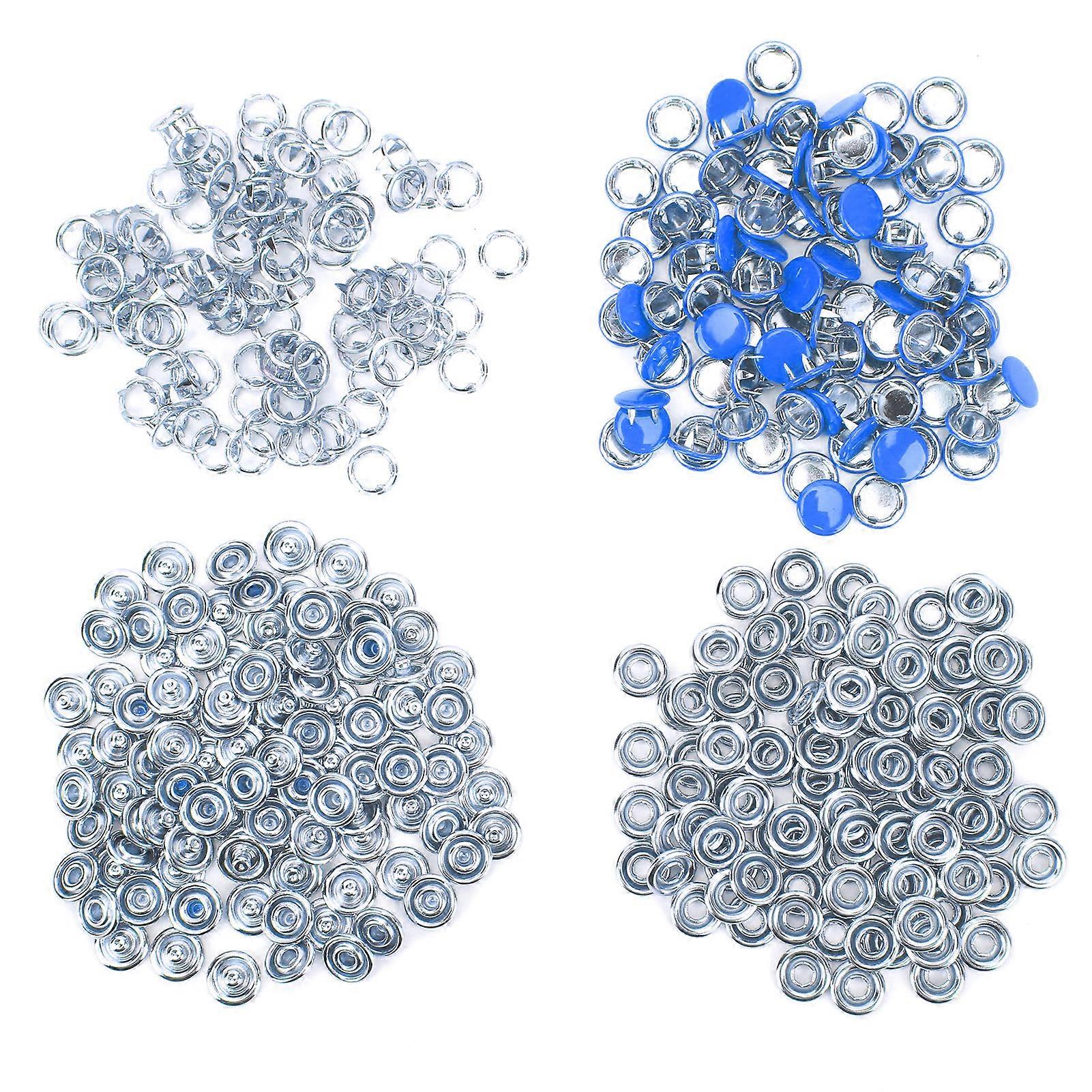 100 Set Colorful Blue Brass Snap Buttons with Installation Tool