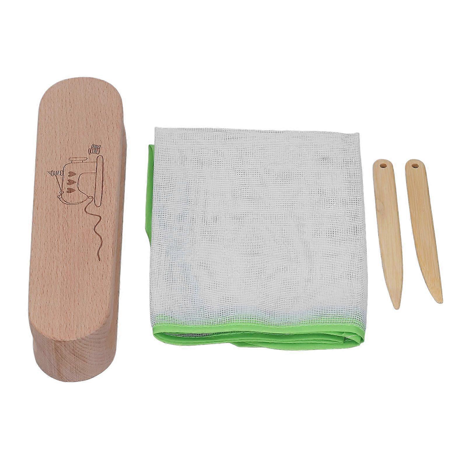 Tailor Wooden Clapper with Bone Pen Ironing Protection Mesh Finely Polished Beech Bamboo Quilters Clapper for Embroidery