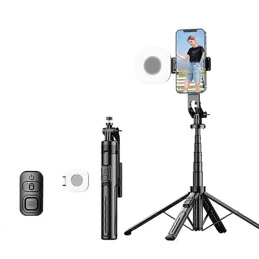 K27 Bluetooth-Compatible Selfie Stick Phone Extendable Live Streaming 4-Leg Stand with 1 Square Fill Light