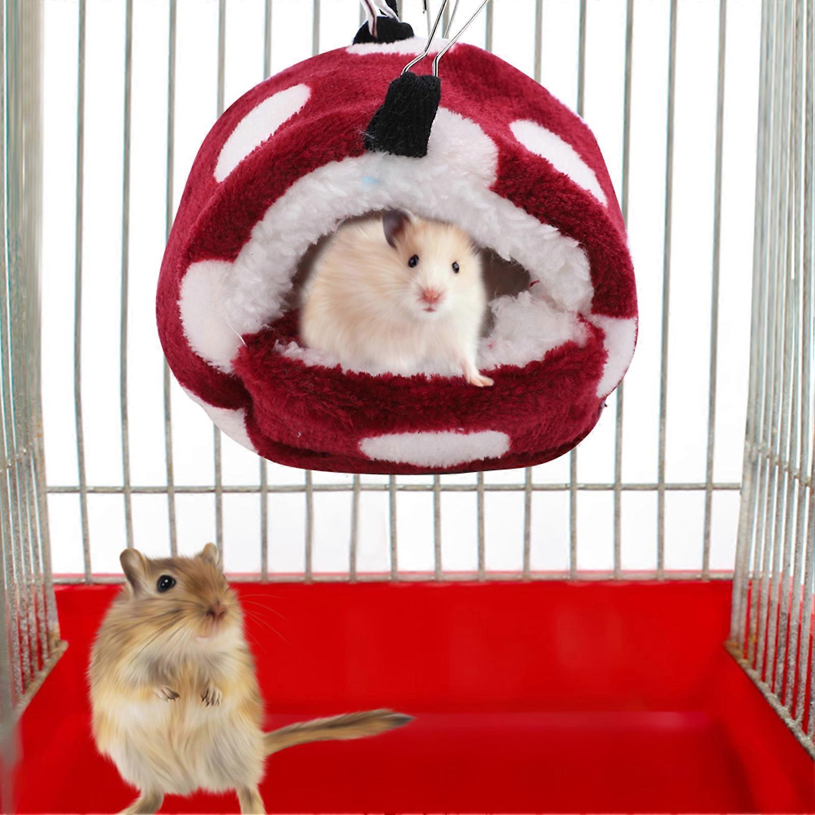 Winter Small Pet Hammock Bed with Hook, Wine Red & White Dot, S