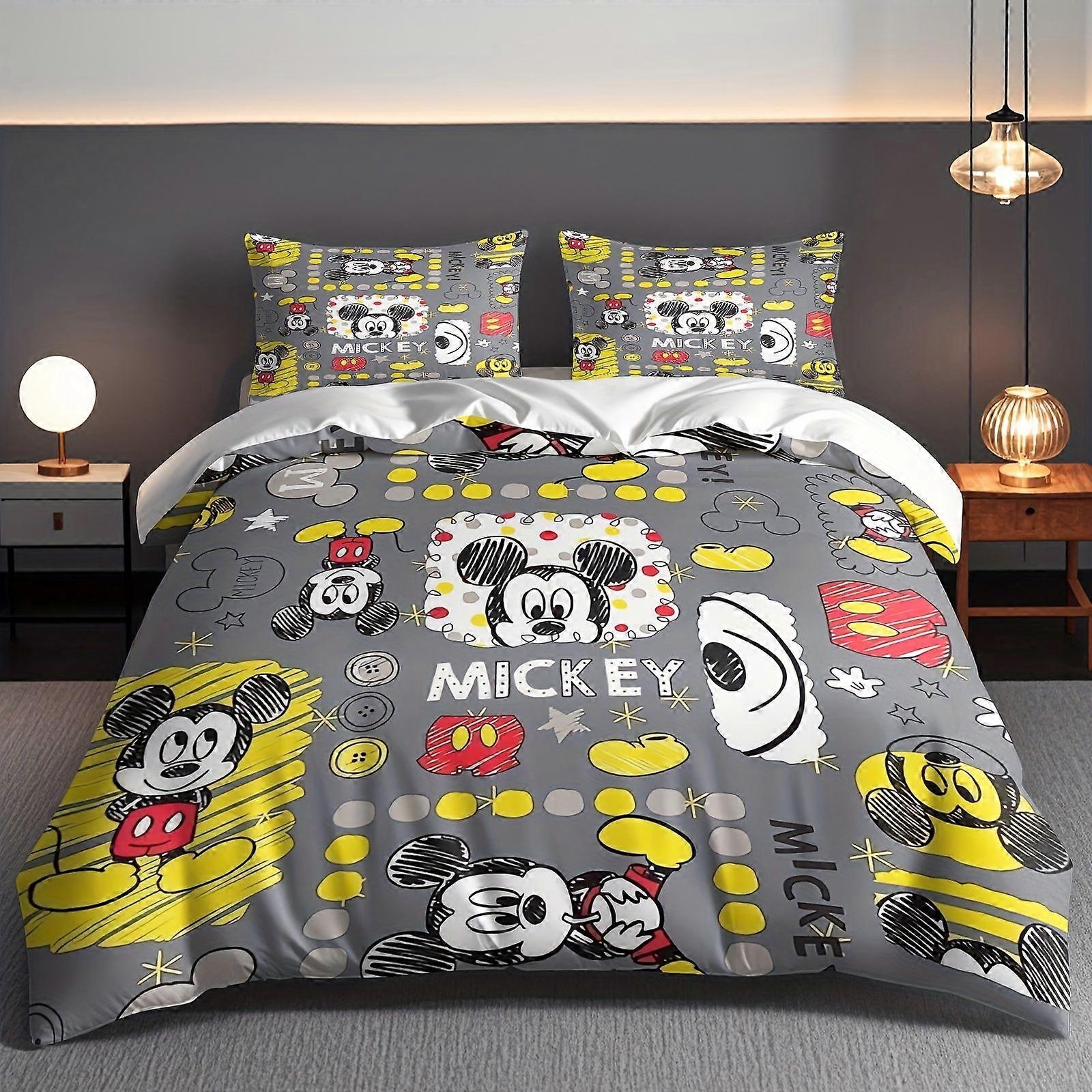 TE1020 3pcs Mickey Mouse Cartoon Patterned bedding sets, quilt covers and pillowcases All seasons Lightweight and warm Use apartment bedr