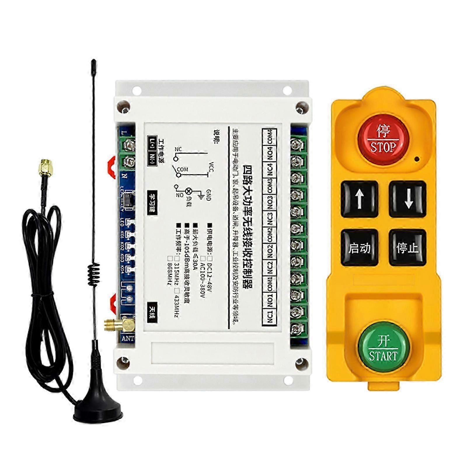 4 Channel Wireless Relays Remote Control Switches 433/315Mhz DC12V-48V 30Amp Relays Receiver Transmitters for Light