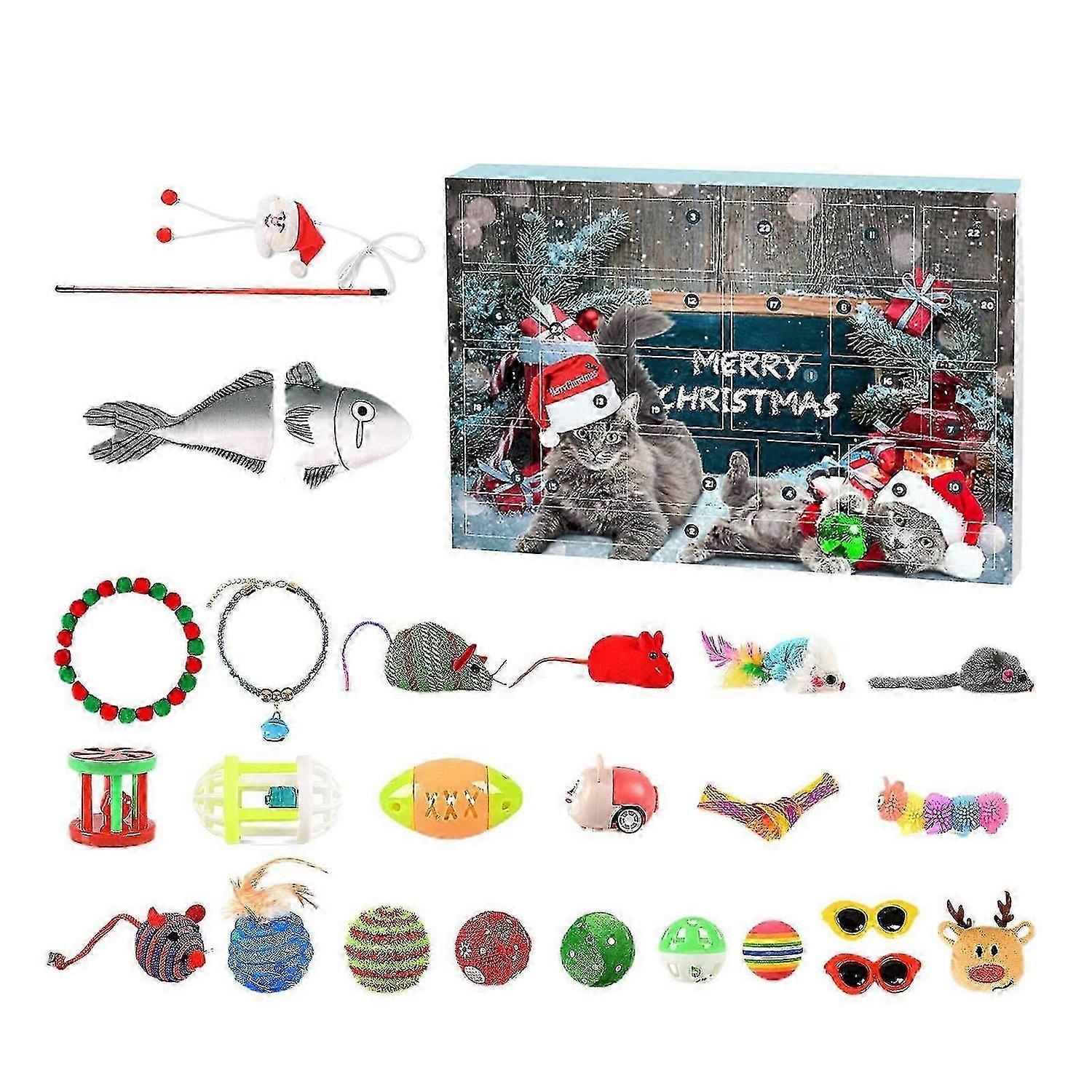 2024 Advent Calendar 24pcs Interactive Cat Toys Christmas Advent Calendar Gifts - Bow Ties, Feather Toys, Bells & More
