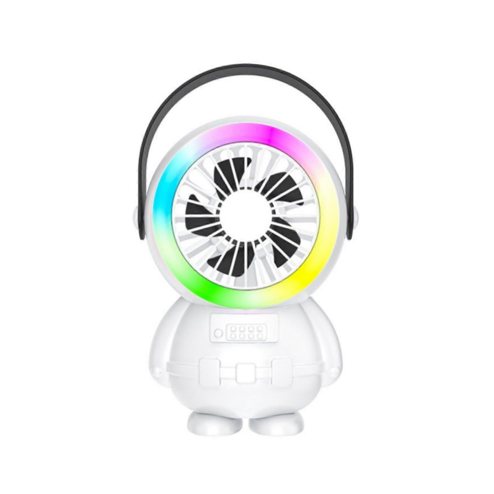 RGB Handheld Fan 3 Speeds Quiet Portable 7 Color LED Lights 1200mAh Battery Operated Rechargeable For Camping 18cm White
