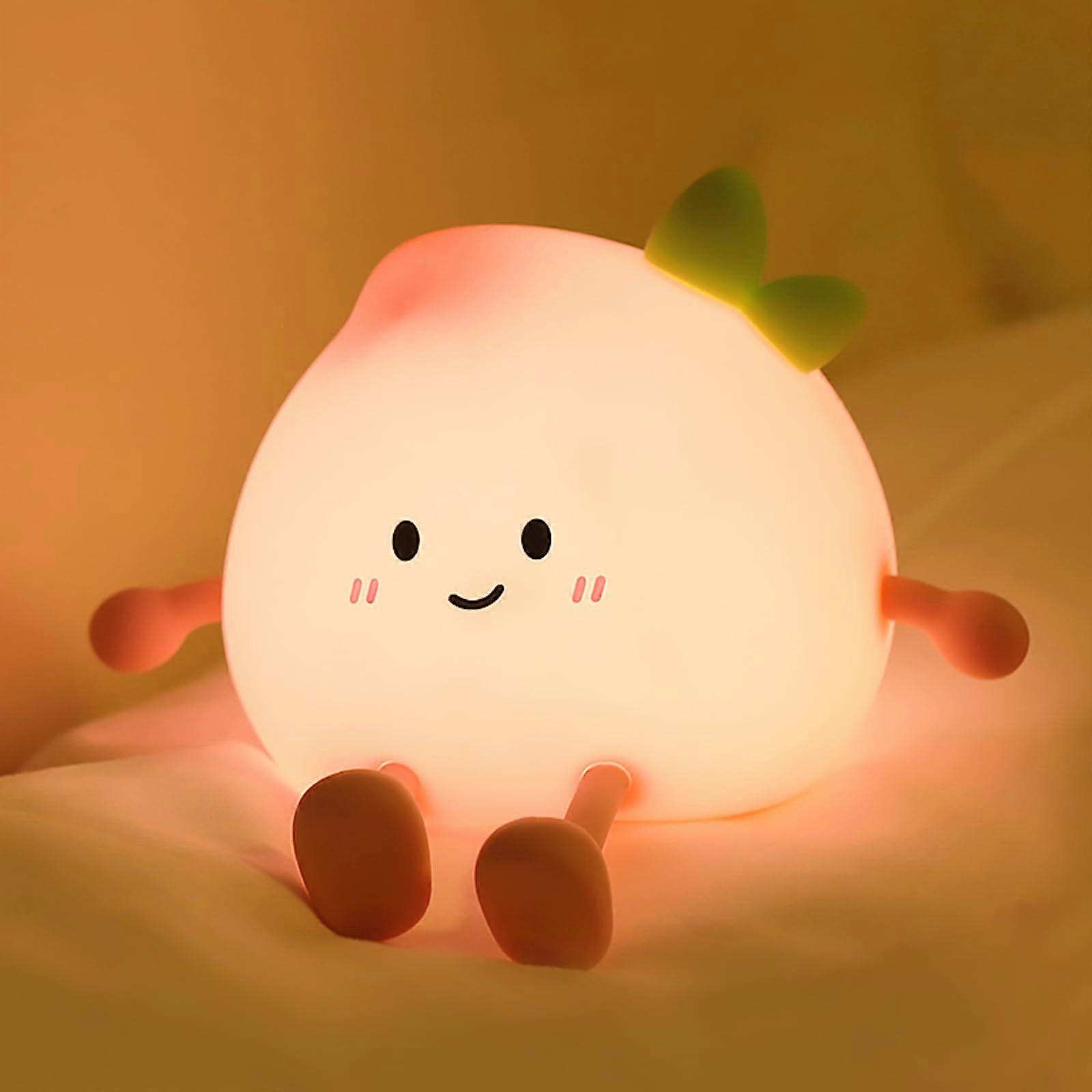 Cute Peach Night Light Silicone LED Lamp, Pink, 3Dimmable, 30Min Timer, Rechargeable Bedside Lamp, Nursery Nightlight