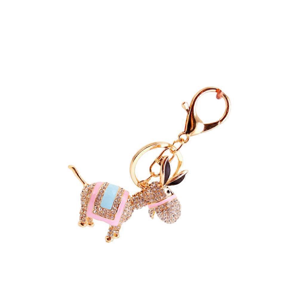 Donkey Key Ring Cute Rhinestone Keychain for Key Holder 2Pcs Pink