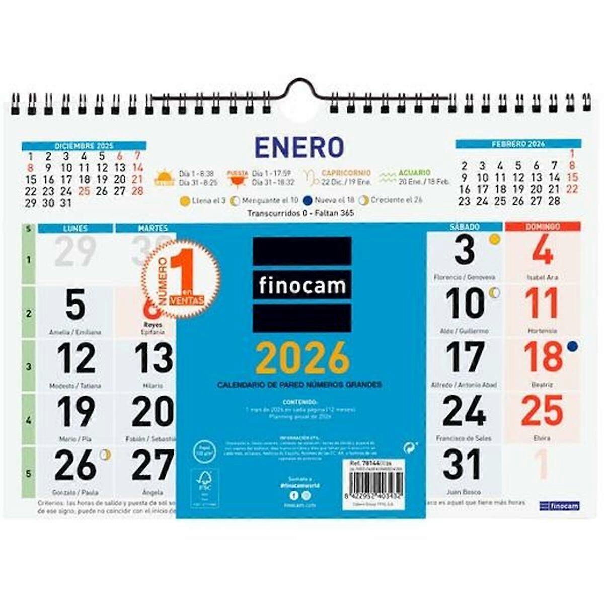 Wall calendar Finocam Multicolour Paper 2026 30 x 21 cm