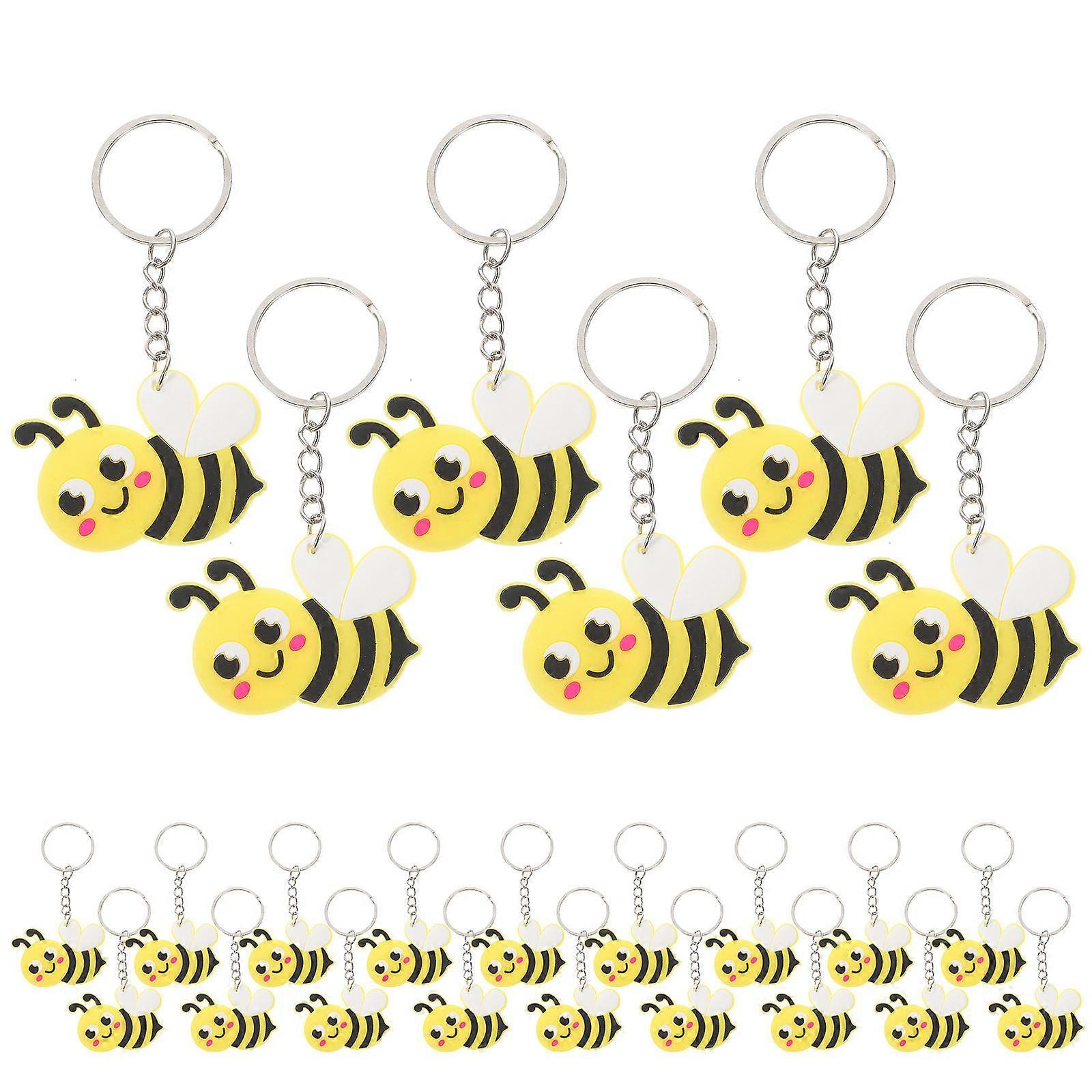 Funny Cartoon Bee Shaped Keychains For Party Gifts Yellow Color Keyring Accessories 24Pcs