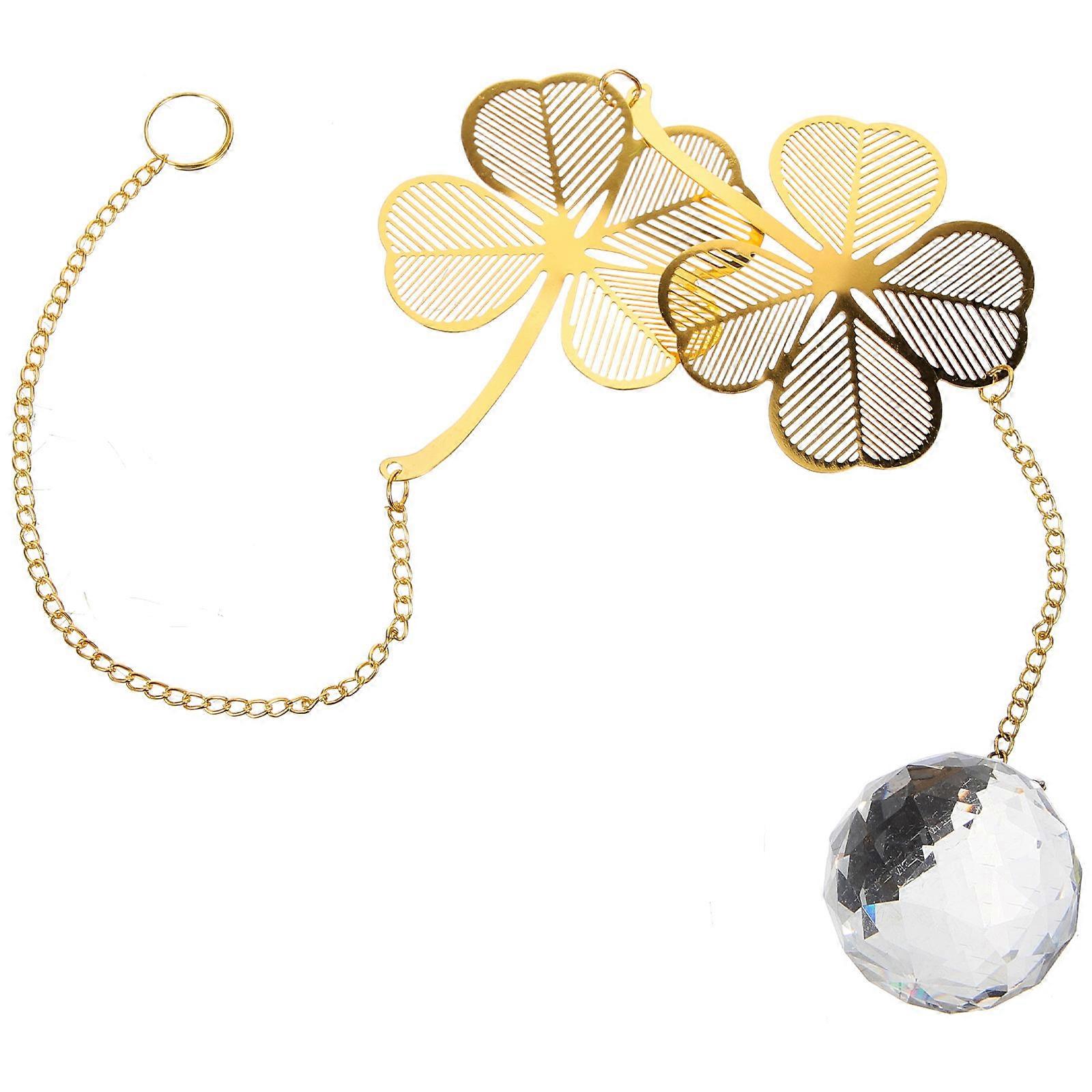 Crystal Pendant Window Hanging Decor Featuring Clover Shape For Gift Giving In Golden Color 3Pcs
