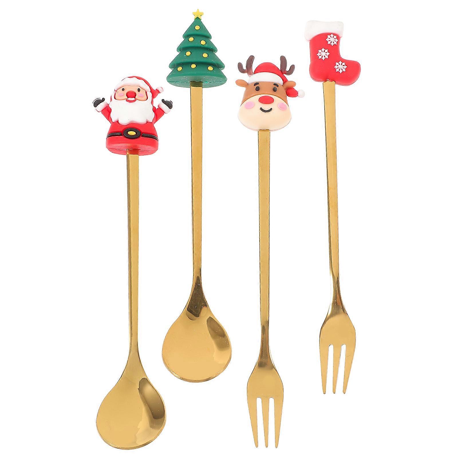 4Sets Christmas Spoon Fork Stainless Steel Flatware for Home