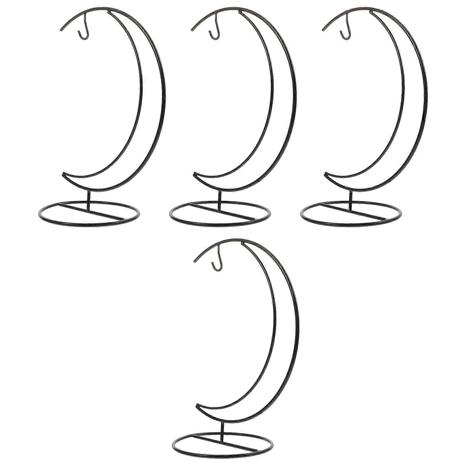 Plant Hanging Rack Moon Shaped Iron Rack for Storage 4Pcs Black Set