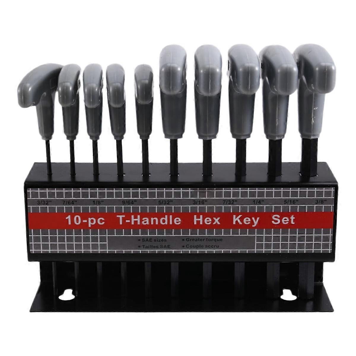 10PCS Imperial Hex Key T-Handle Set, 3/32In-3/8In T-Handle Hex Wrench Set with Storage Rack, for Automotive Repair
