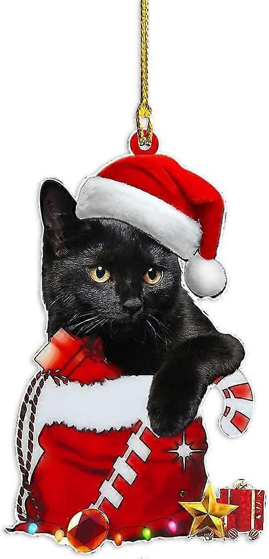 Chat noir mignon de Noël 2025, décorations de sapin de Noël à suspendre, décorations de sapin