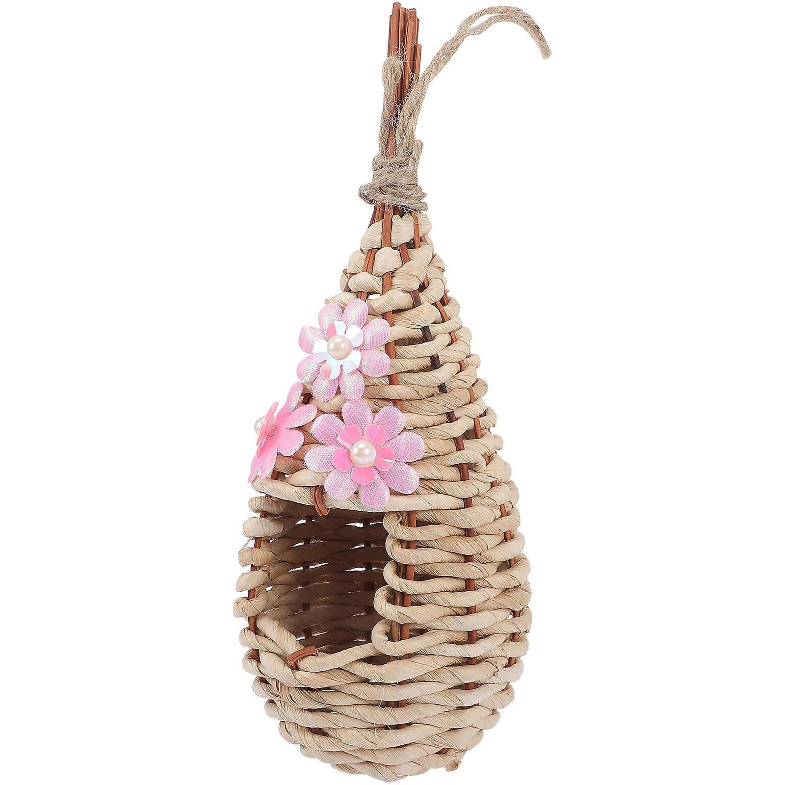Outside Bird House Straw Woven Bird Nest Hanging Nest 5Pcs Pack