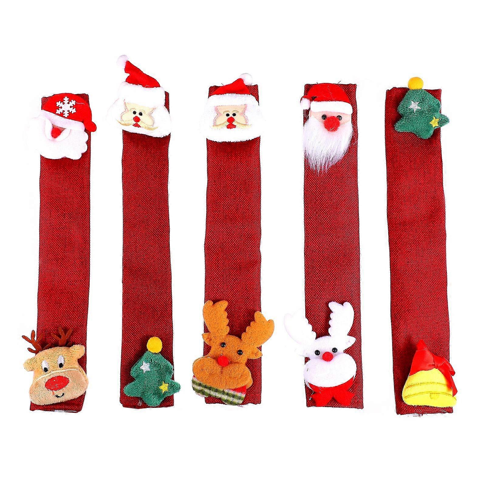 Vianočný kryt na rukoväť chladničky, 5 ks, ľanové, rôznych farieb, slávnostné kuchynské vylepšenie pre chladničku