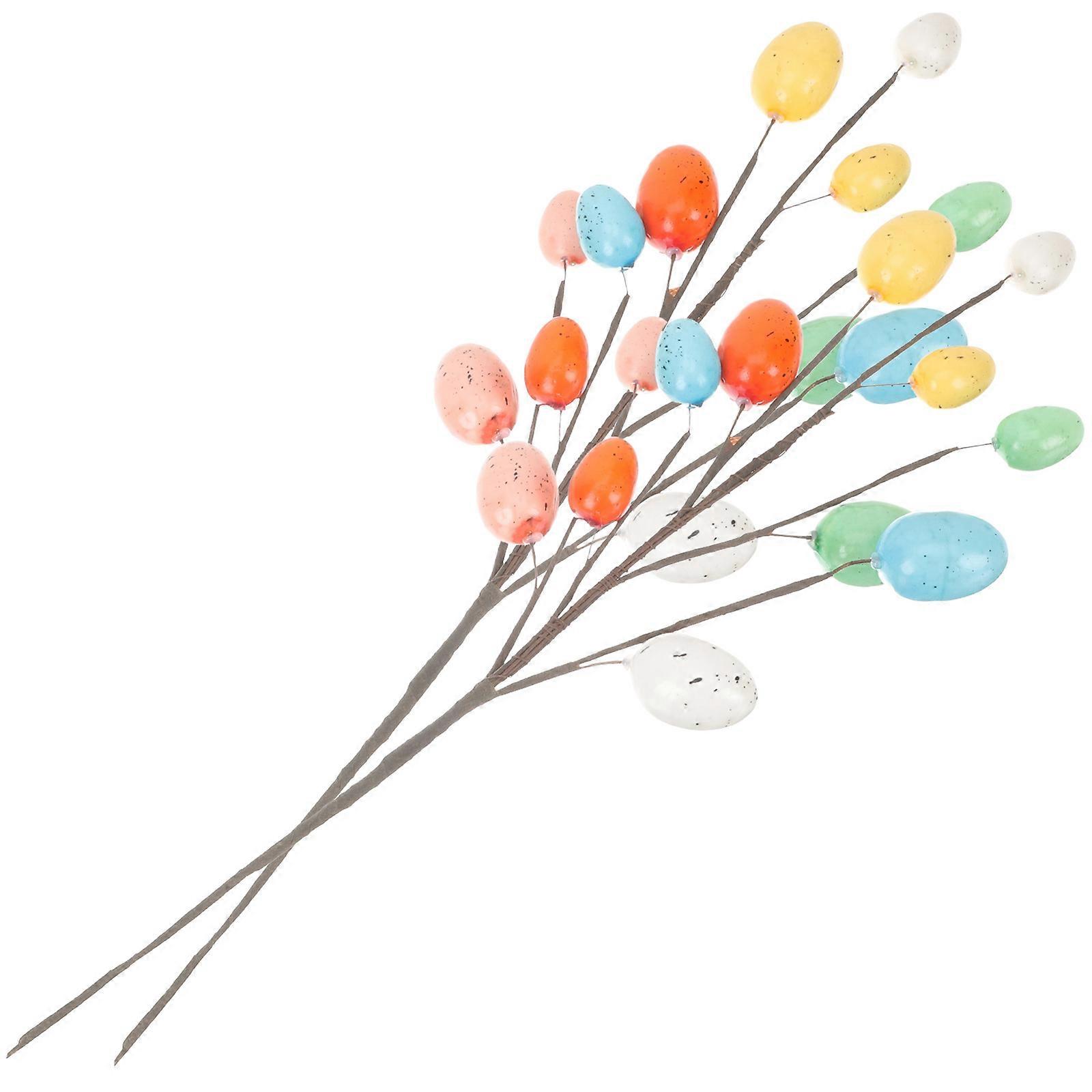 4Pcs Easter Egg Twig Stems Artificial Decorative Picks Multi Colored Ideal for DIY Accessories and Holiday Event Photography Props