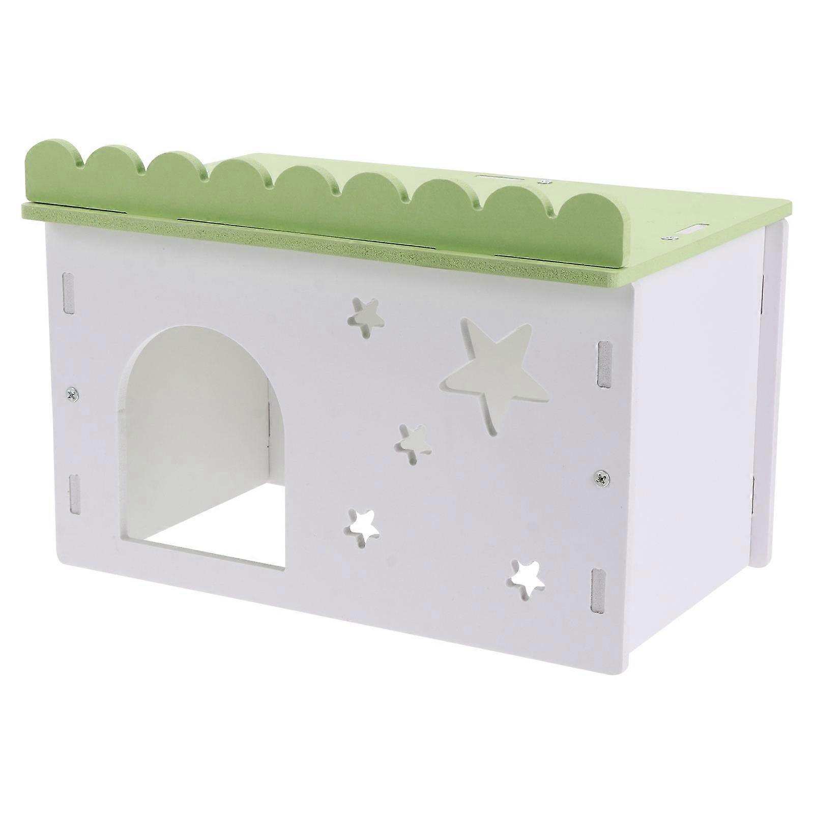 Hamster Bungalow Small Animal Hideout Place Function 2Sets Green Wood Plastic