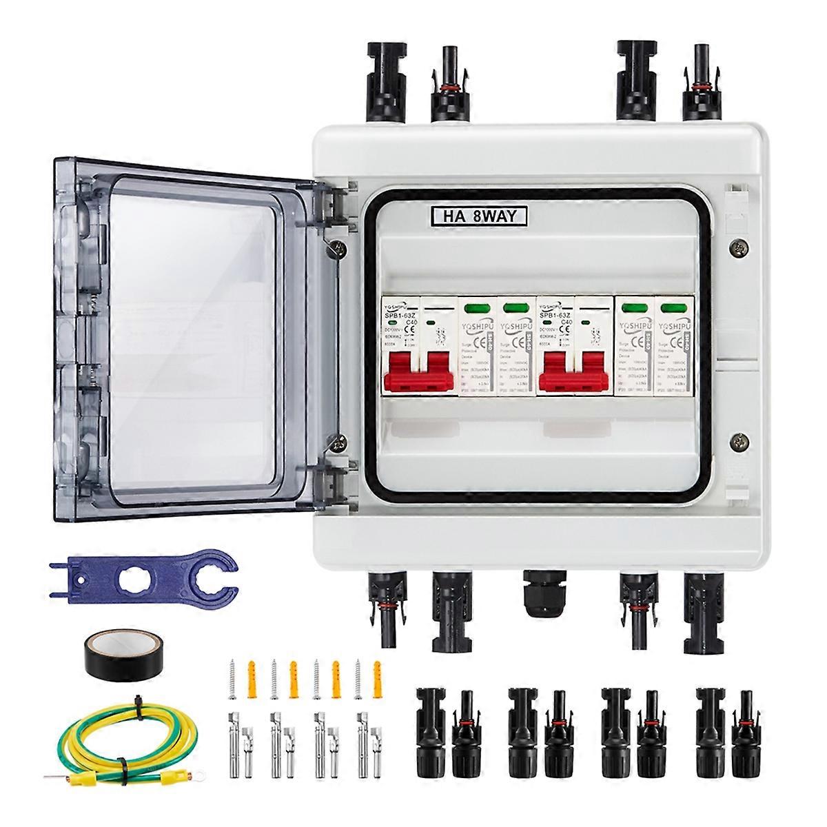 Solar Combiner Box with Multi-Layer Protection, Surge Protection PV 2 Input 2 Out DC40A Isolator Sw