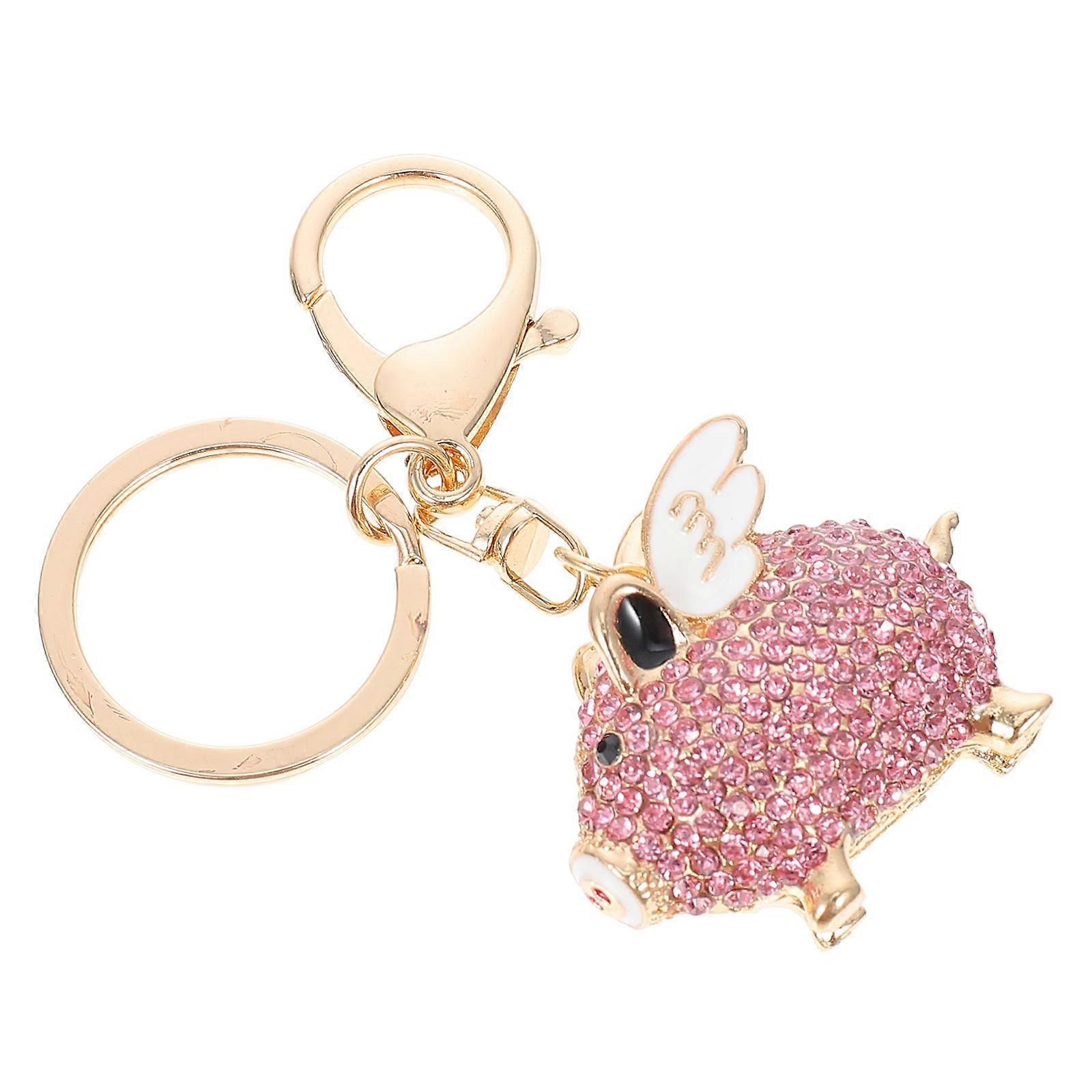 Decorative Pig Shape Key Chain Pendant for Decoration Use Pink Rhinestone