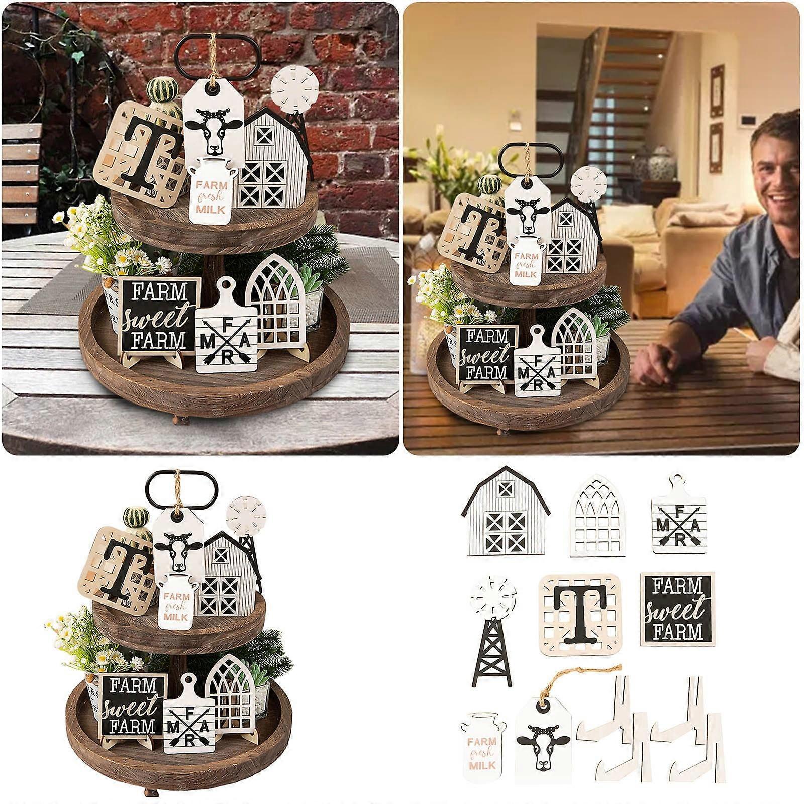 Garden Rustic Style Tiered Tray Decorative Desktop Ornament（1 Set） Home Decor