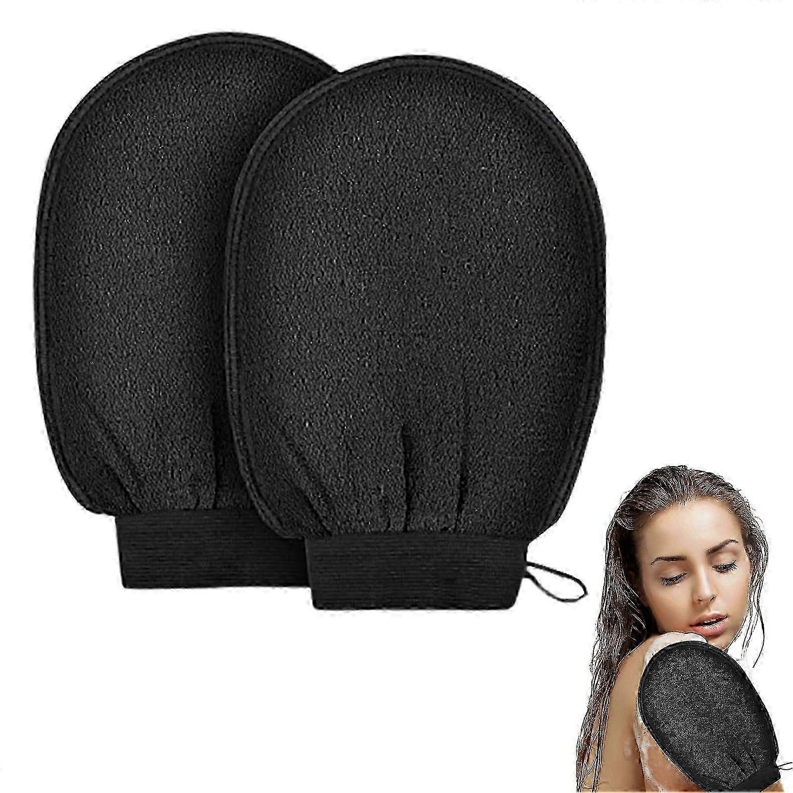 Exfoliating Gloves for Deep Body Bath Scrubbing - Black Spongy Texture