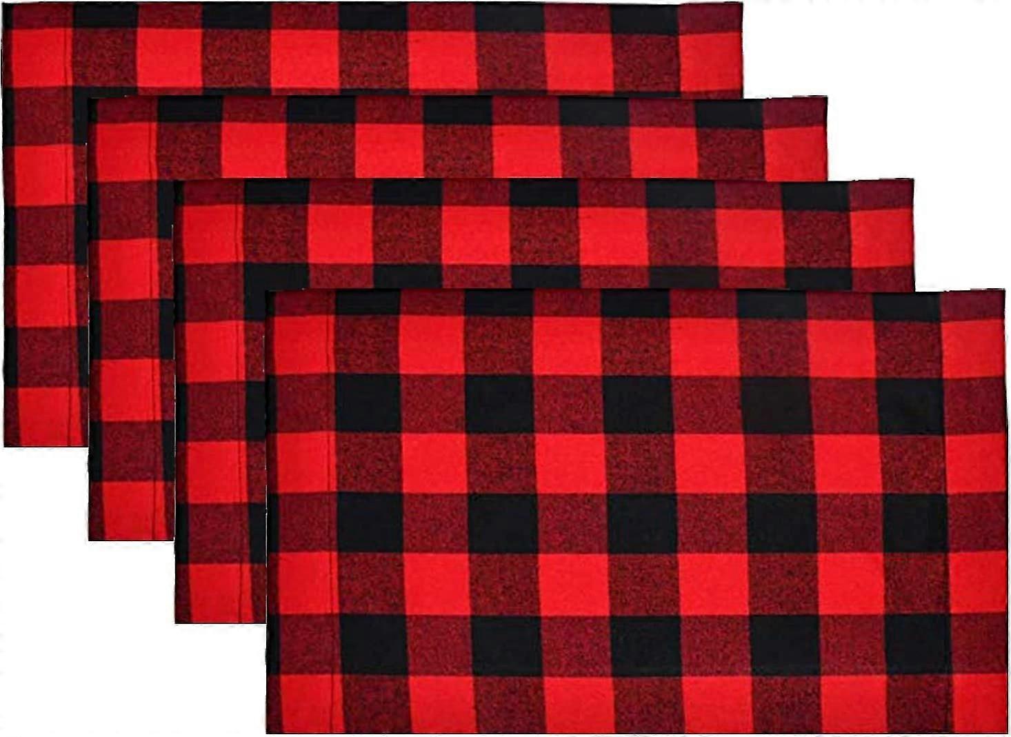 4 Set Of Red & Black Buffalo Check Plaid Mats