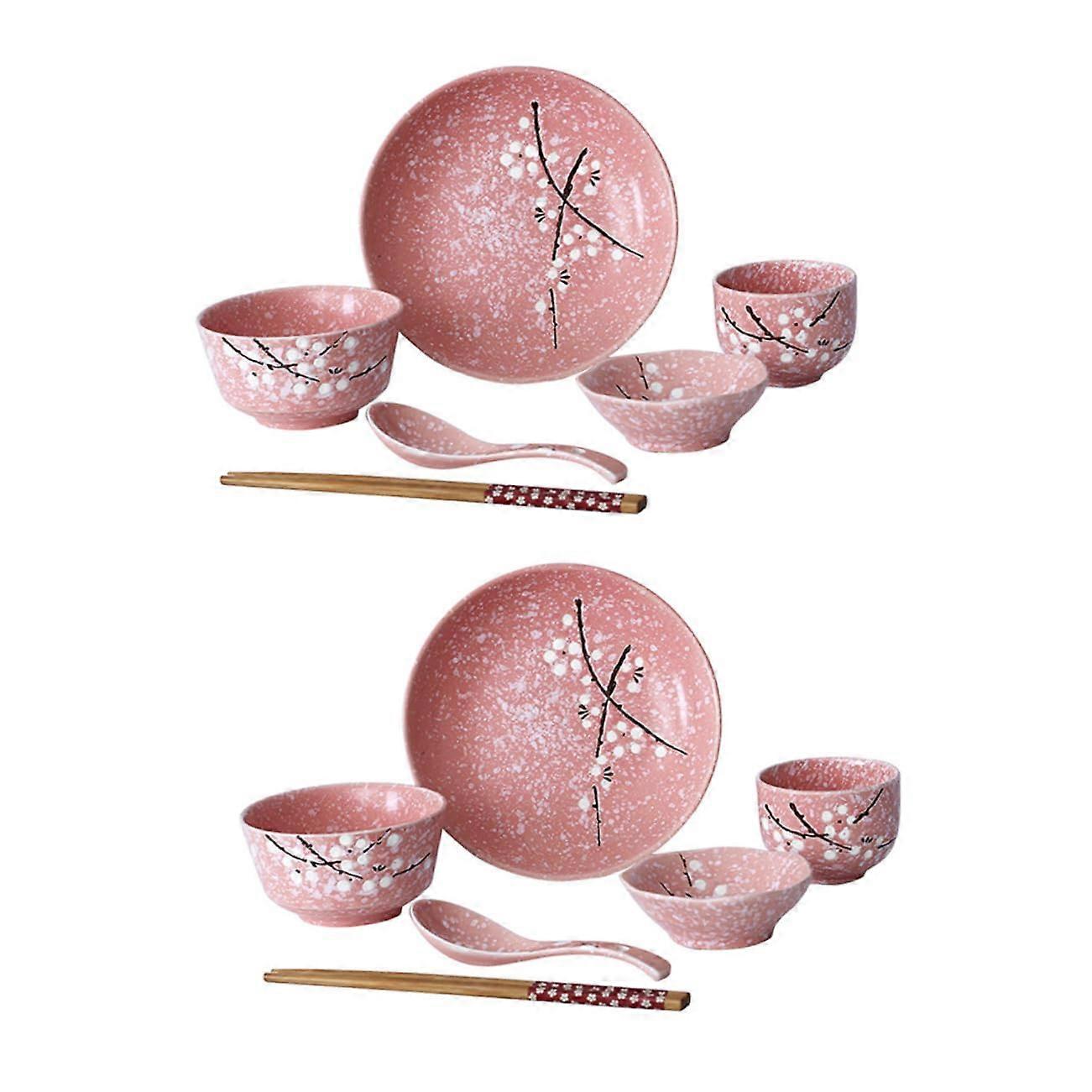Ceramic Tableware Set Creative Pink Safe Porcelain Daily Use Includes Bowls Plates Cups Spoons Chopsticks
