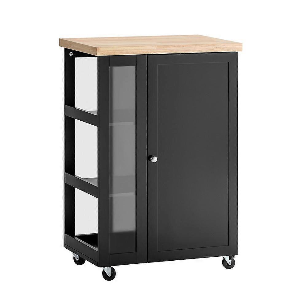SoBuy FKW75-SCH,Kitchen Trolley on Wheels Compact Kitchen Trolley Storage Unit with Cupboard, Side Rack & Worktop Freestanding Butcher Block Cart