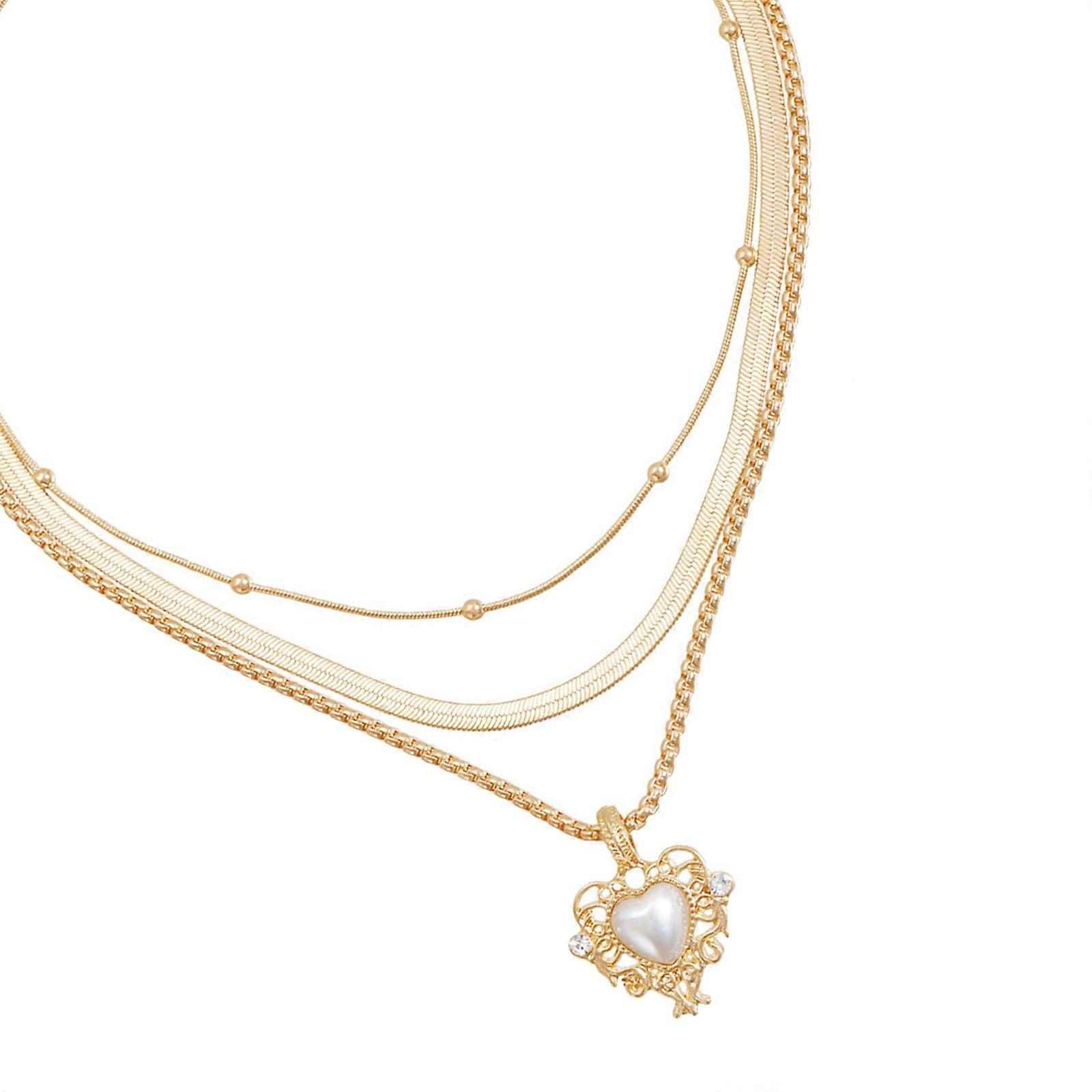 Adjustable Retro Gold Necklace Featuring Layer Chains and Heart Shaped Detail Multicolor