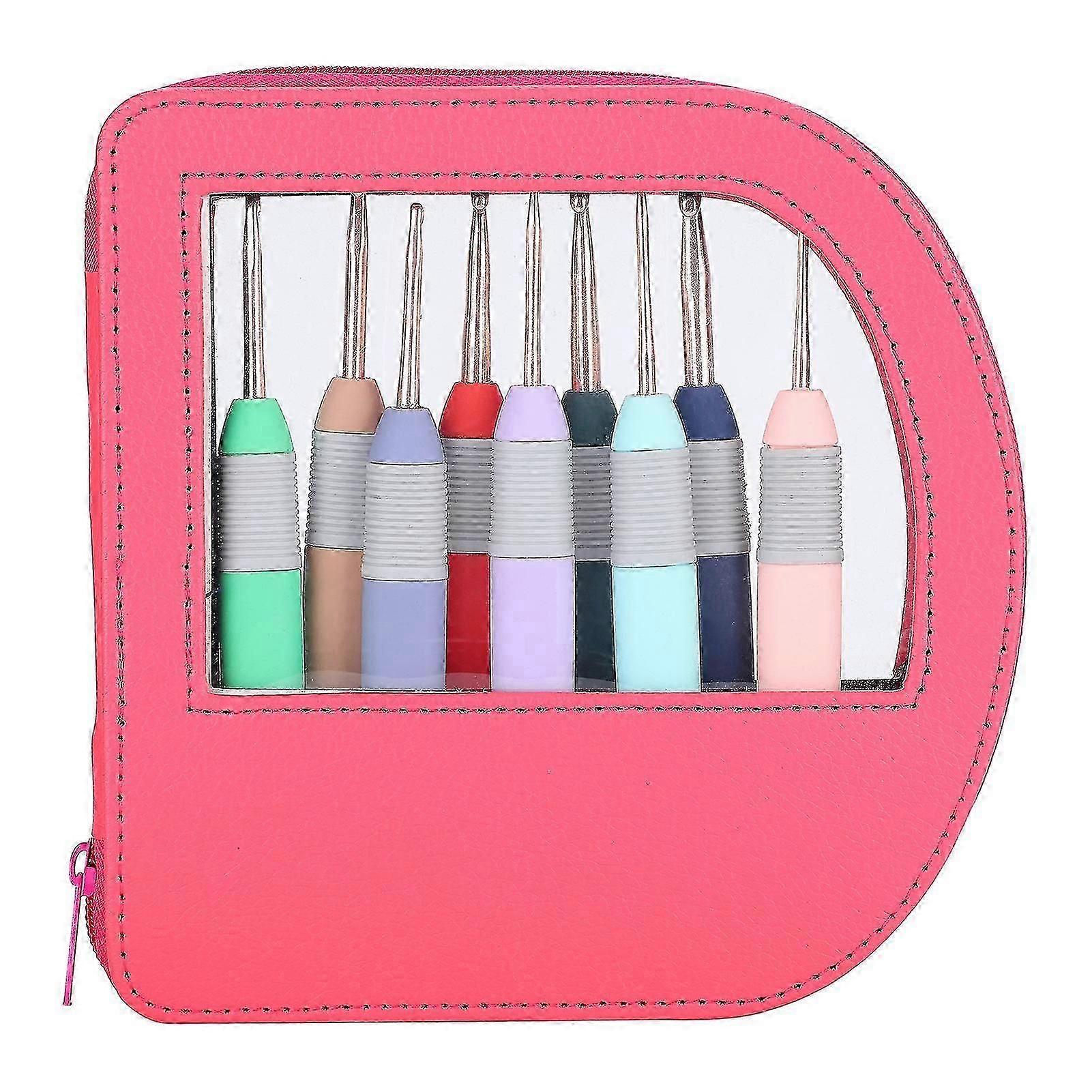 9Pcs/Set Weaving Tools Knitting Needle Soft Handle Radian Crochet Hook TPR Handle