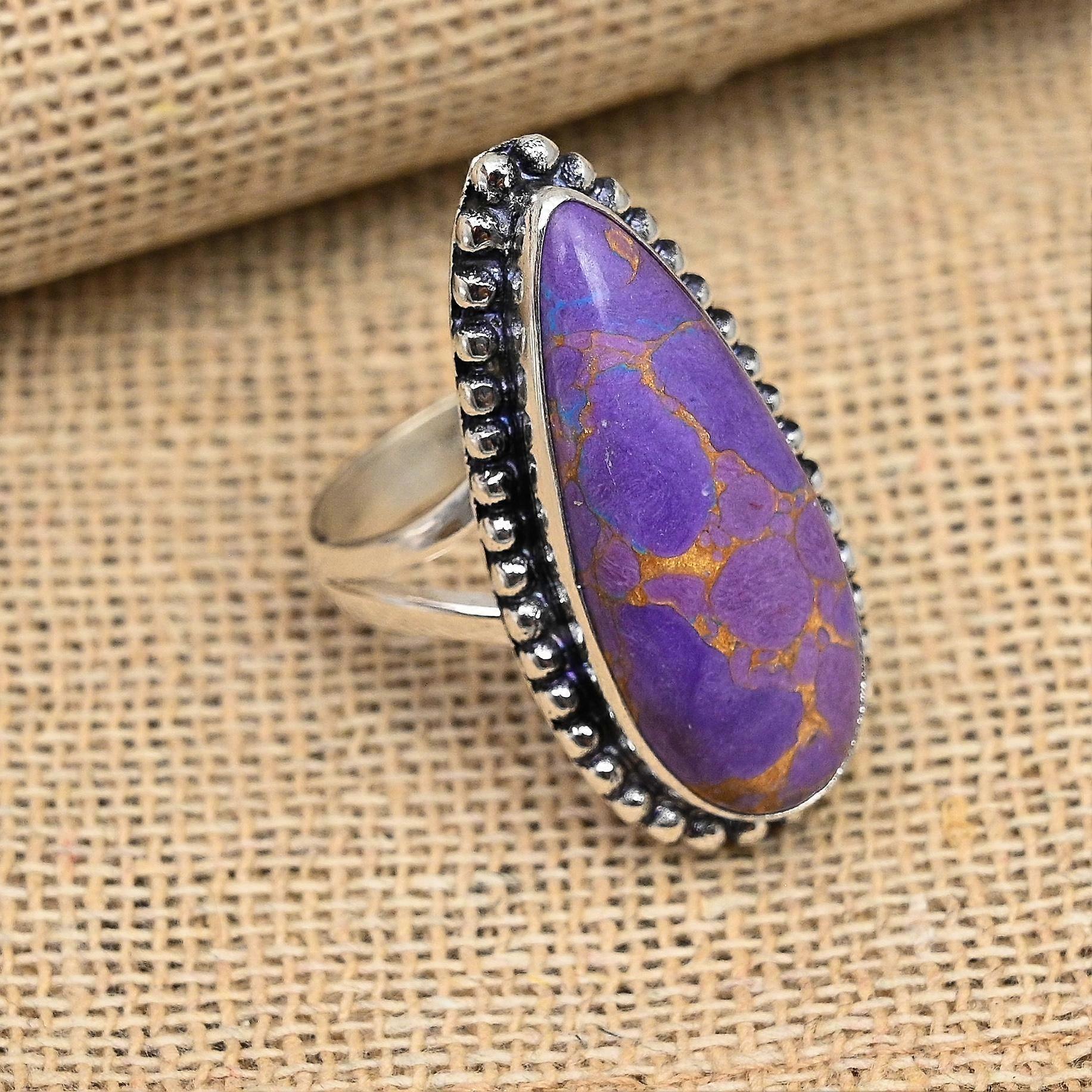 Purple Copper Turquoise Gemstone Handmade Solid 925 Sterling Silver Ring Jewelry
