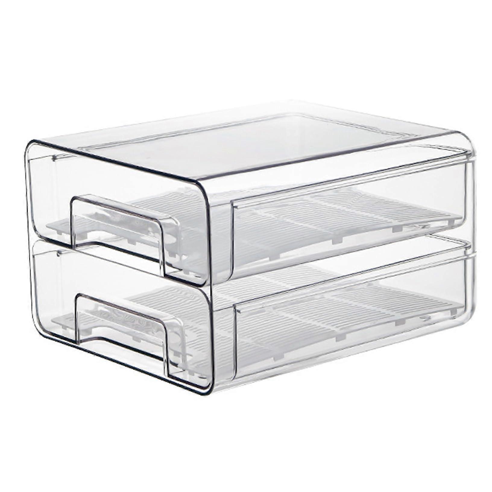 Fridge Drawer Organizer 2 Layer PullOut Transparent PET Stackable Storage for Fresh Food