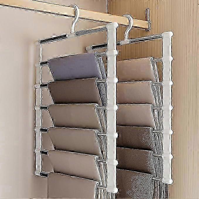 Pack of 2 Trouser Hangers, 6 Levels, Trouser Hangers, Space-Saving for Trousers, Hangers, Multiple Hangers, Trouser Hangers for Wardrobe, Clothes, Tow