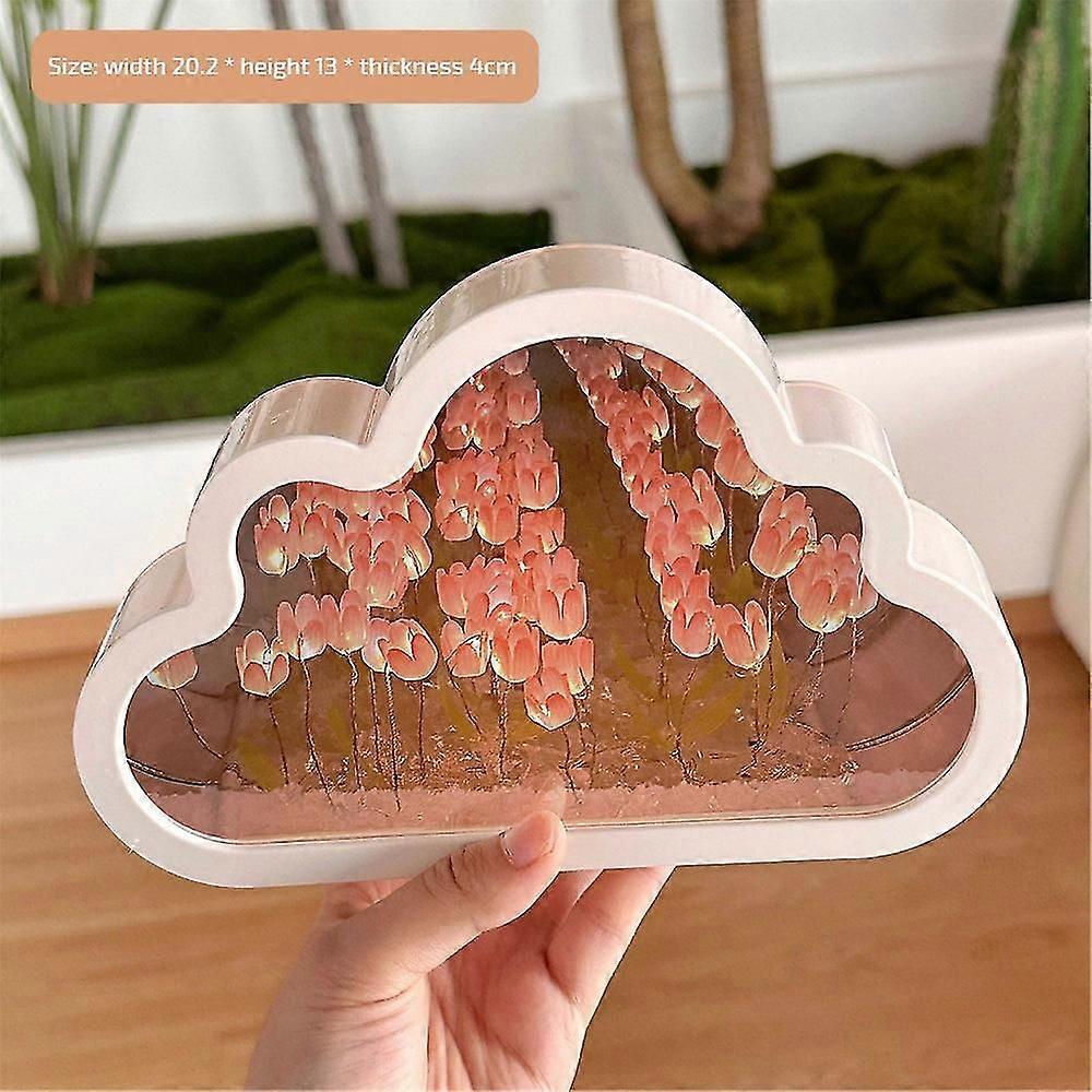 Cloud Mirror Lamp, Hand Diy Tulips Mirror Night Light Tulip Cloud Night Light