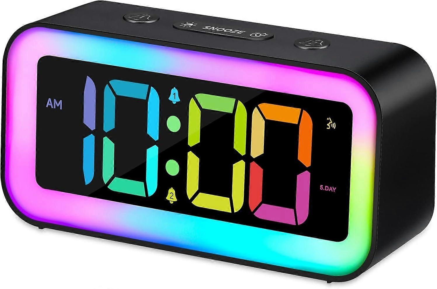 Loud Alarm Clock for Bedrooms with Dynamic RGB Night Light,Heavy Sleepers Adults,Dual Alarm