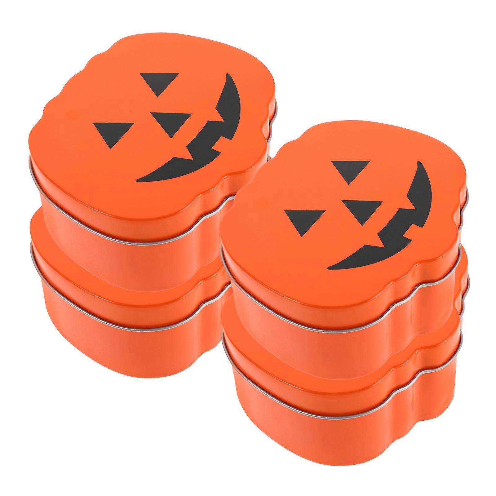 Halloween Pumpkin Storage Box Tinplate for Party Use 4Pcs Candy Container