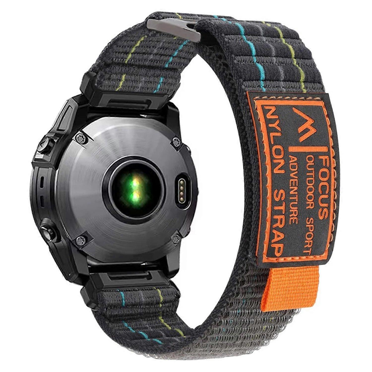 HW For Garmin Fenix 7 Fenix 7 Pro Nylon Sport Band QuickFit 22mm Adjustable Replacement Strap - Grey