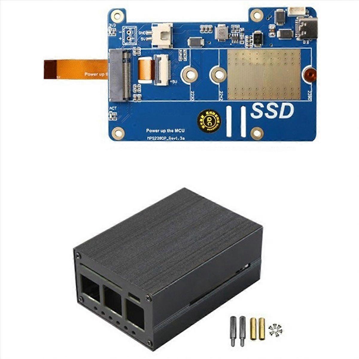 MPS2280P PCIE M.2 NVME SSD HAT+Case For Raspberry Pi 5 Board