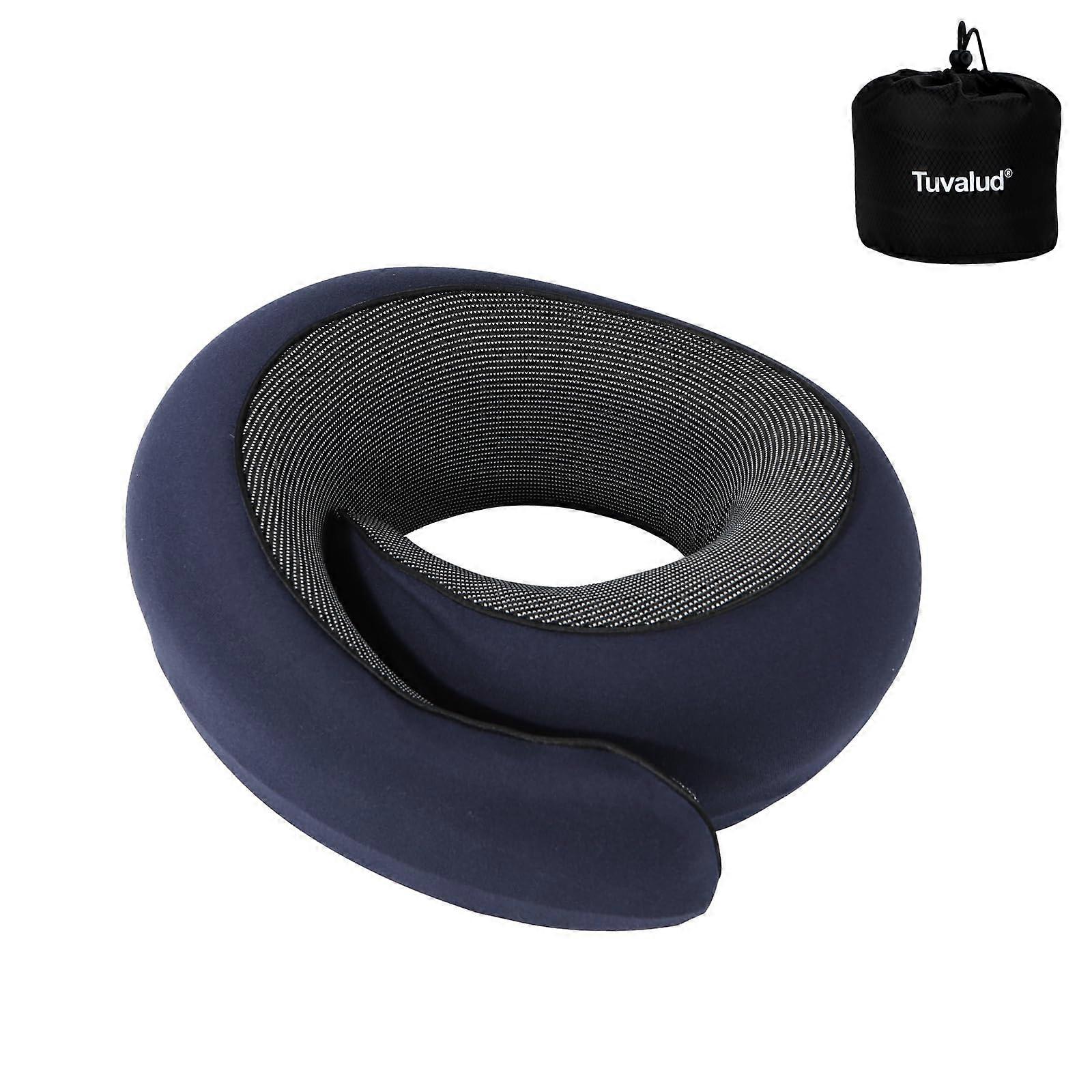Travel Neck Pillow Memory Foam with Adjustable Strap, Ergonomic Support, Cotton Cover, Dark Blue