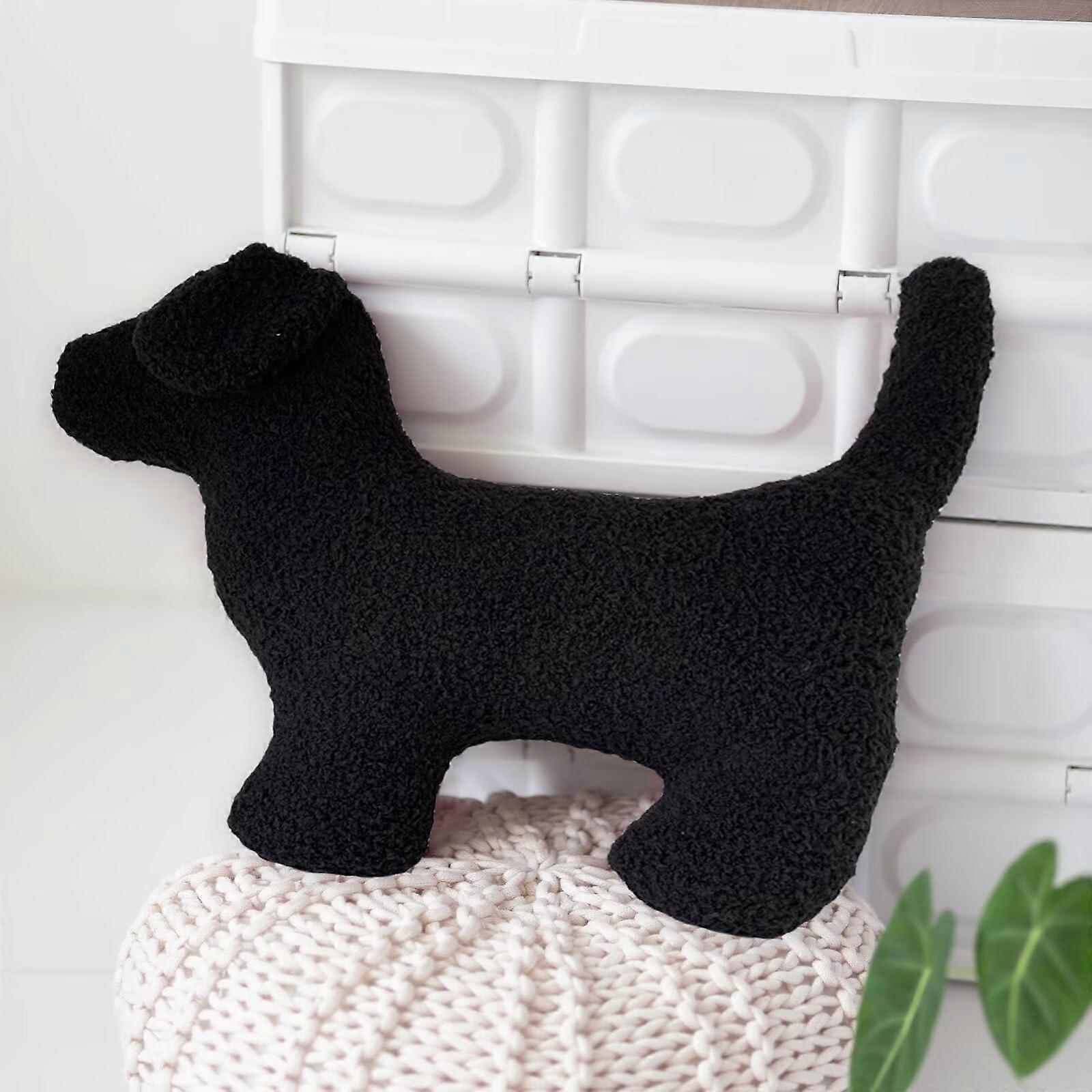 Black Dog Throw Pillow Soft Plush Puppy Cushion for Sofa Bed with Washable Cover and Hidden Zipper