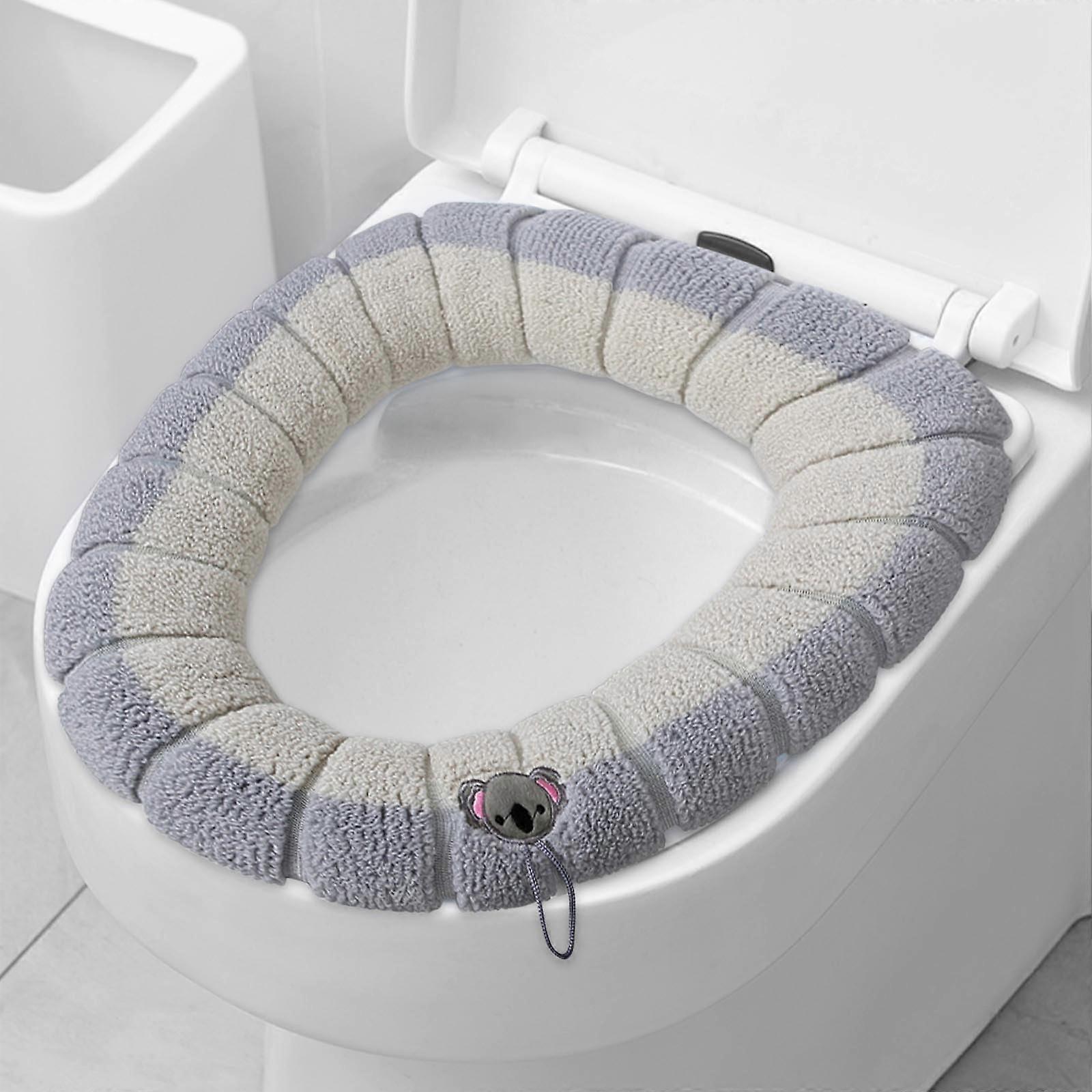 Universal Warm Toilet Seat Cover with Handle, Soft Washable Knitted Cushion for Winter