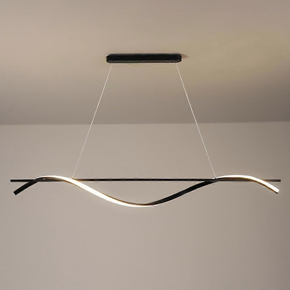 LED Linear Pendant Light Black Modern Wave Design 3 Color Modes for Dining Room Kitchen Island 120cm