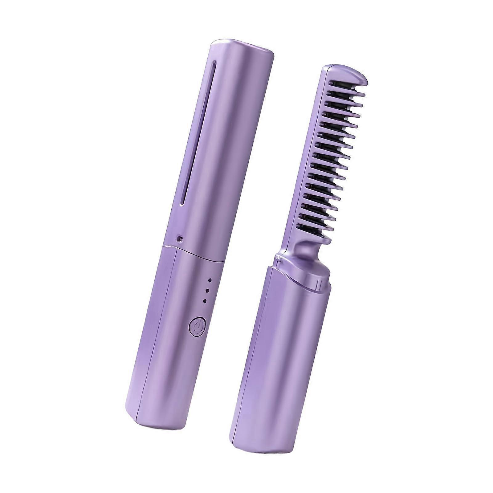 Ionic Hair Straightener Brush 2 in 1 Styling and Curling, Ceramic Frizz Control, Purple