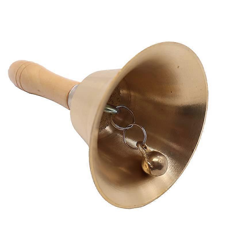 Extra Loud Solid Brass Hand Bell with Ergonomic Wooden Handle for School and Classroom Use 4.3inch