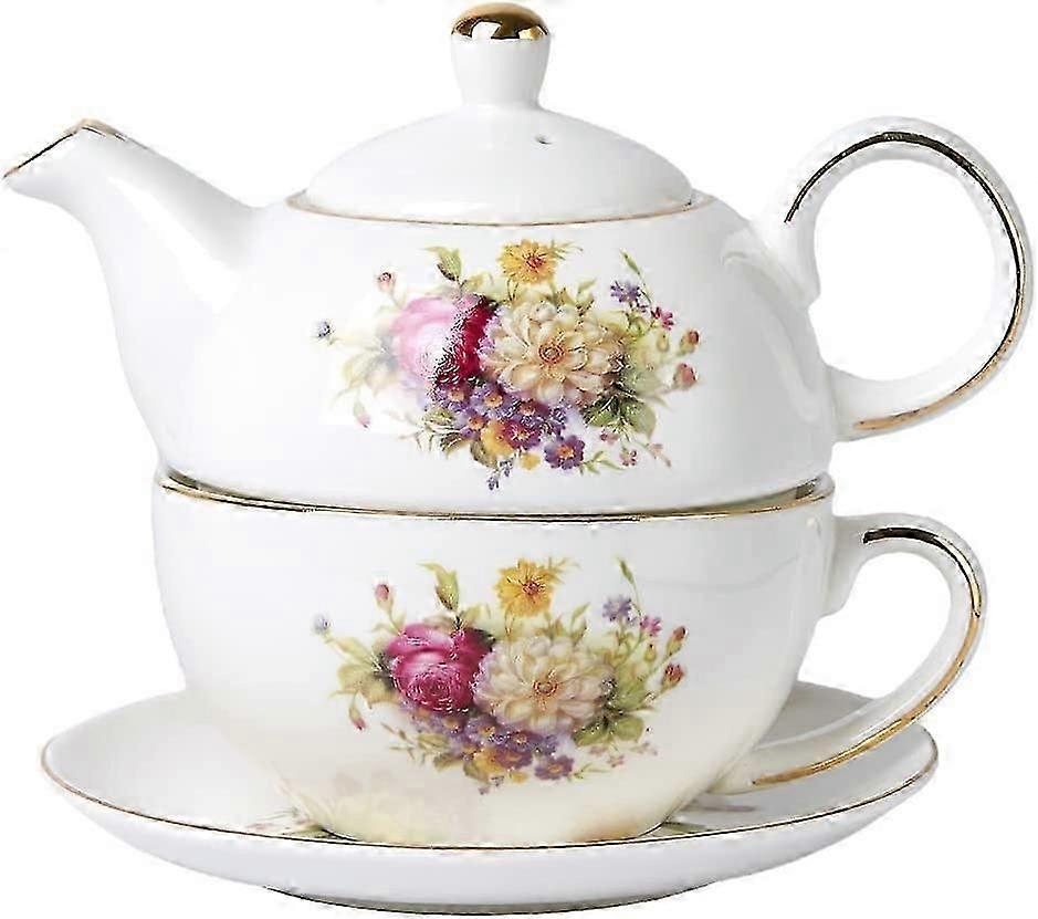 شاي بورسلين أوروبي لشخص واحد ، طقم إبريق شاي وصحن زهري عتيق ، إبريق شاي زهري ذهبي ، كوب شاي مع طقم صحن