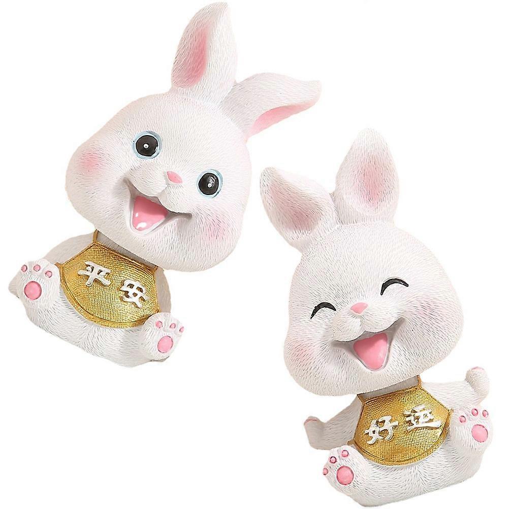 Resin Rabbit Figurines Shaking Head Decorations for Car 4Pcs